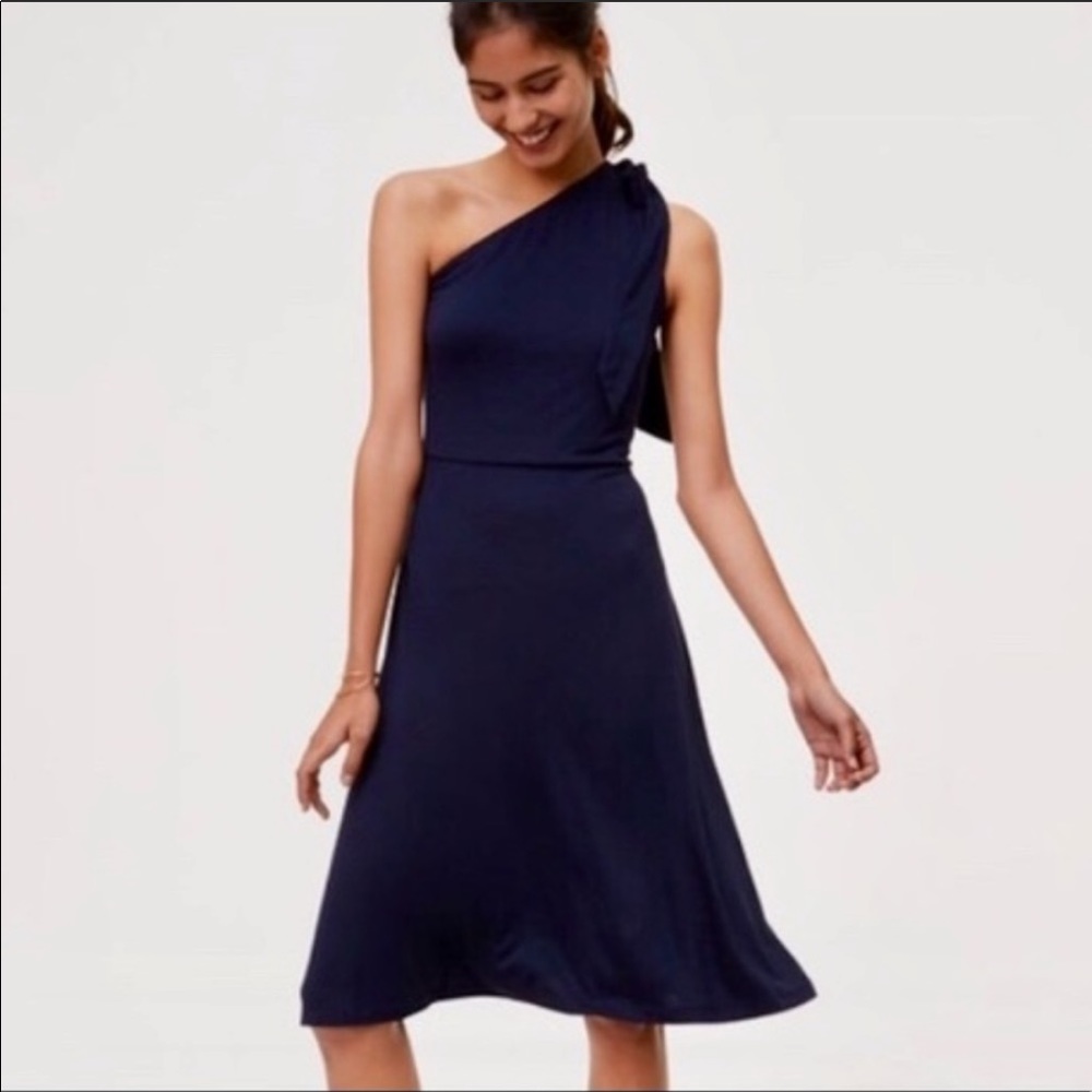 NWT Loft Navy Blue One Shoulder Midi Dress F23